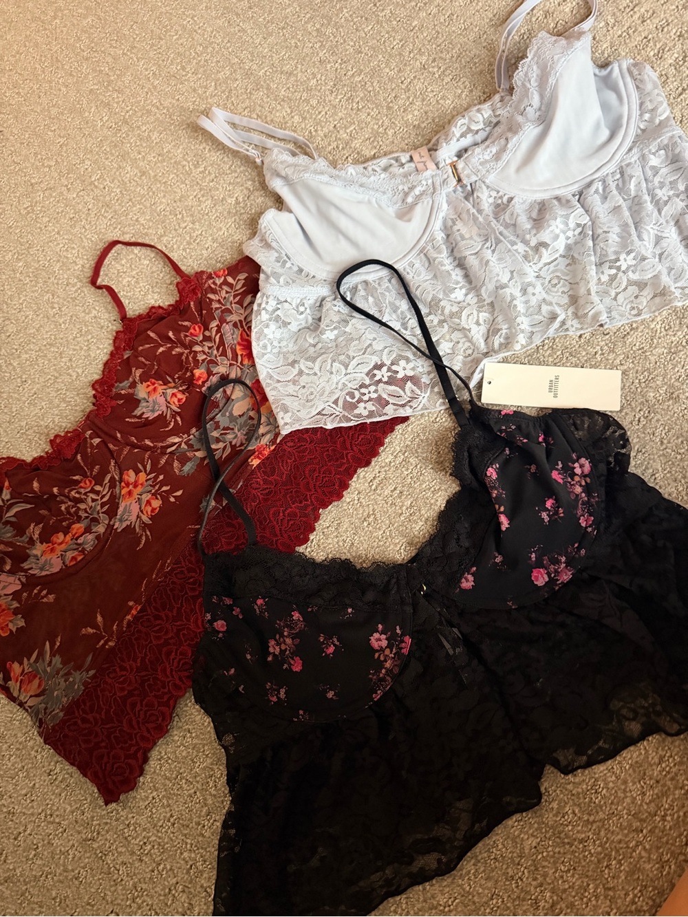 BUNDLE OF BRALETTES - Lace Trim Floral Cami Bralette - black, red, blue